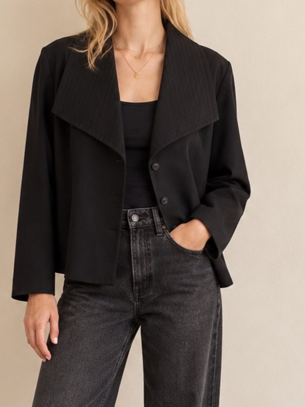 Vintage 1990s Victor Costa Occasion Black Statement Collar Boxy Blazer XL